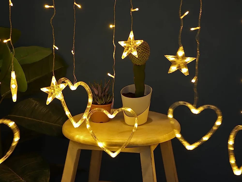 6*6 Heart & Star Curtain Light With Different Flashing Modes